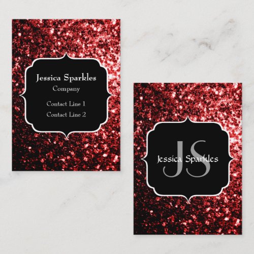 Beautiful Red Glitter sparkles with Monogram Business Cards