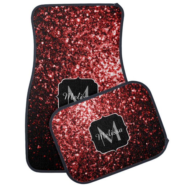 Dark Red faux Glitter sparkles Glamour Monogram Car Mat (Set)