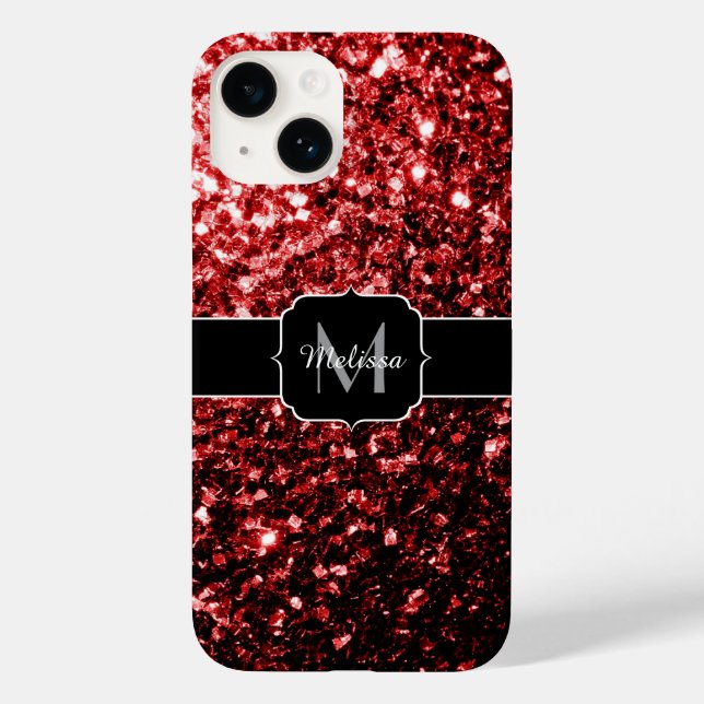 Dark Red faux Glitter sparkles Glamour Monogram Case-Mate iPhone Case (Back)
