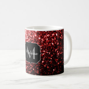 Dark Red faux Glitter sparkles Glamour Monogram Coffee Mug