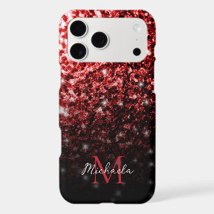 Dark Red faux Glitter sparkles Glamour Monogram iPhone 17 Pro Max Case