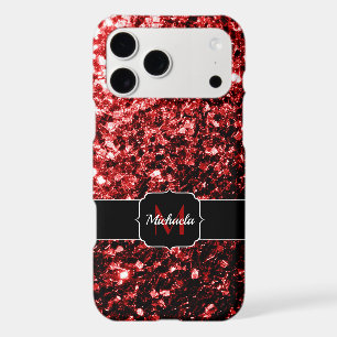Dark Red faux Glitter sparkles Glamour Monogram iPhone 17 Pro Max Case