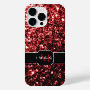 Dark Red faux Glitter sparkles Glamour Monogram iPhone 14 Pro Max Case
