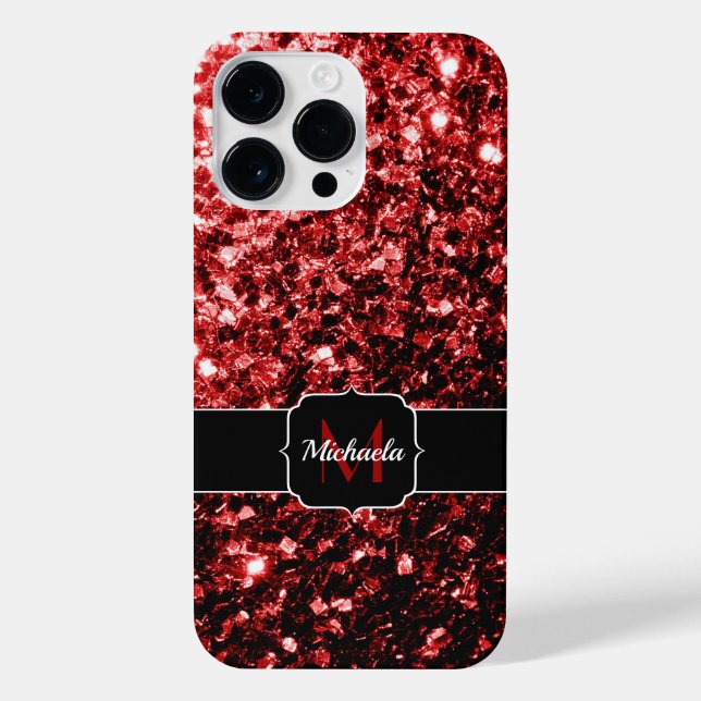 Dark Red faux Glitter sparkles Glamour Monogram iPhone Case (Back)