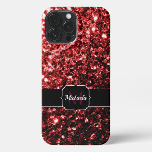 Dark Red faux Glitter sparkles Glamour Monogram iPhone 13 Pro Max Case