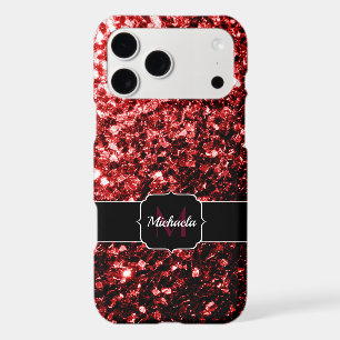 Dark Red faux Glitter sparkles Glamour Monogram iPhone 17 Pro Max Case