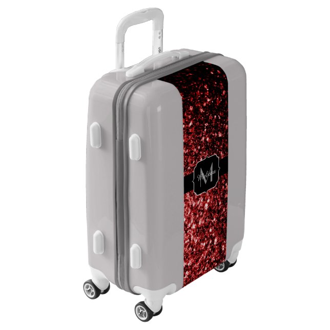 Dark Red faux Glitter sparkles Glamour Monogram Luggage (Rotated Left)