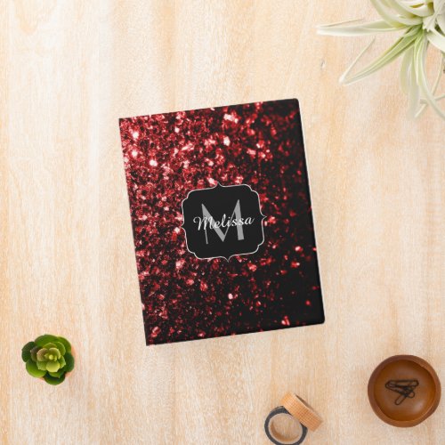 Dark Red faux Glitter sparkles Glamour Monogram Mini Binder