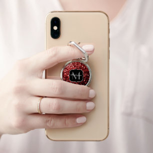 Dark Red faux Glitter sparkles Glamour Monogram Phone Ring Stand