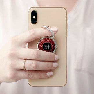 Dark Red faux Glitter sparkles Glamour Monogram Phone Ring Stand