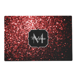 Dark Red faux Glitter sparkles Glamour Monogram Placemat