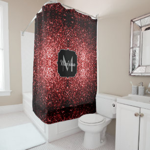 Dark Red faux Glitter sparkles Glamour Monogram Shower Curtain