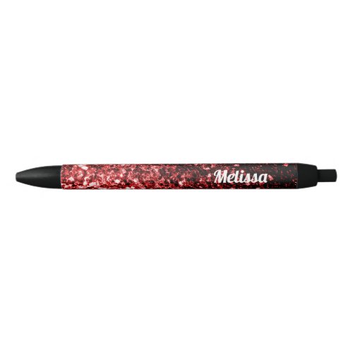Dark Red faux Glitter sparkles Glamour Personalize Black Ink Pen