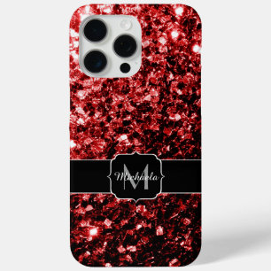 Dark red faux glitter sparkles Monogram iPhone 15 Pro Max Case