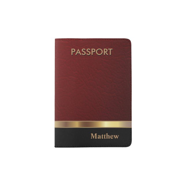 Dark Red Faux Leather with Gold Accent Passport Holder (Front)