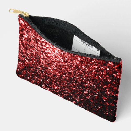 Dark red faux sparkles glitter bling accessory pouch
