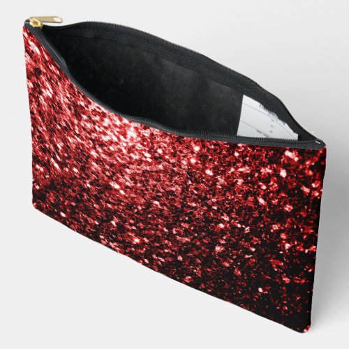 Dark red faux sparkles glitter bling accessory pouch