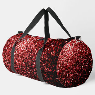 Dark red faux sparkles glitter bling duffle bag