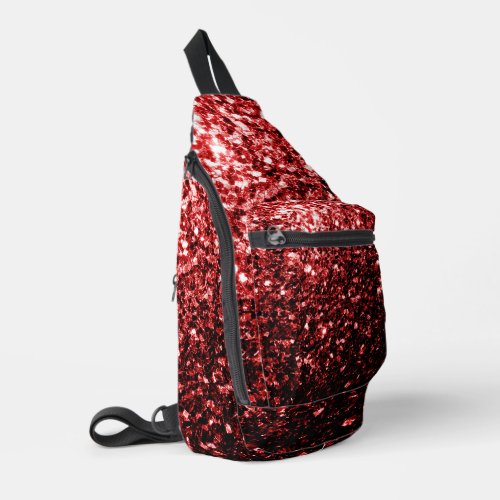 Dark red faux sparkles glitter bling sling bag