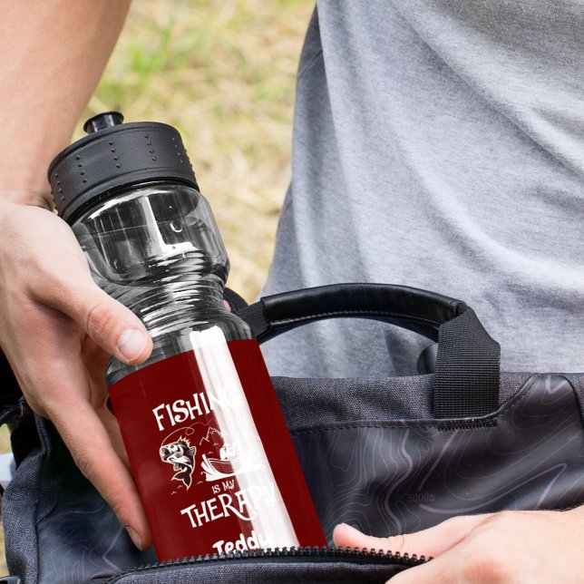 Dark Red Fishing Is My Therapy Row Boat  Stainless Steel Water Bottle (Creator Uploaded)
