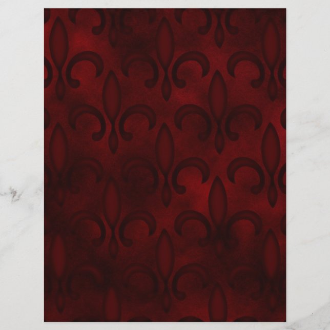 Dark Red Fleur de Lis Scrapbook Paper (Front)