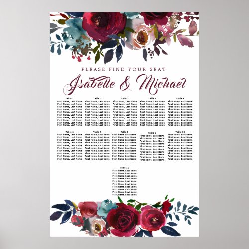 Dark Red Floral 11_Table Wedding Seating Chart