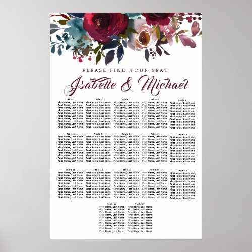 Dark Red Floral 17_Table Wedding Seating Chart
