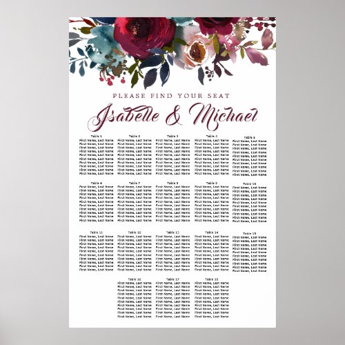 Dark Red Floral 18_Table Wedding Seating Chart