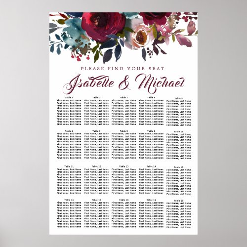 Dark Red Floral 20_Table Wedding Seating Chart