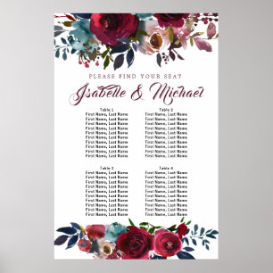 Dark Red Floral 4-Table Wedding Seating Chart