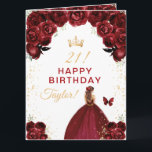 Dark Red Floral Brown Hair Girl Happy Birthday Card<br><div class="desc">This elegant and glamorous birthday card can be personalized with a name or title such as daughter, granddaughter, niece, friend etc. The design features a beautiful princess with brown hair in a burgundy red ball gown. The text combines handwritten script and modern sans serif fonts for a classy and sophisticated...</div>