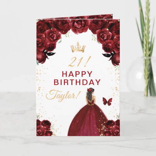 Dark Red Floral Brunette Hair Girl Happy Birthday