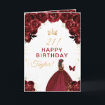 Dark Red Floral Brunette Hair Girl Happy Birthday Card<br><div class="desc">This elegant and glamorous birthday card can be personalized with a name or title such as daughter, granddaughter, niece, friend etc. The design features a beautiful princess with brunette hair in a burgundy red ball gown. The text combines handwritten script and modern sans serif fonts for a classy and sophisticated...</div>