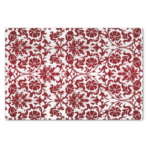 Dark Red Floral Damask Tissue Paper