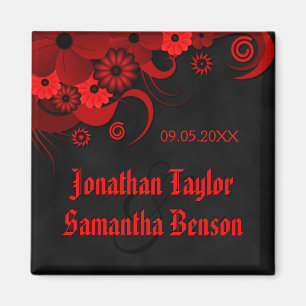 Dark Red Floral Gothic Black Save The Date Fridge Magnet