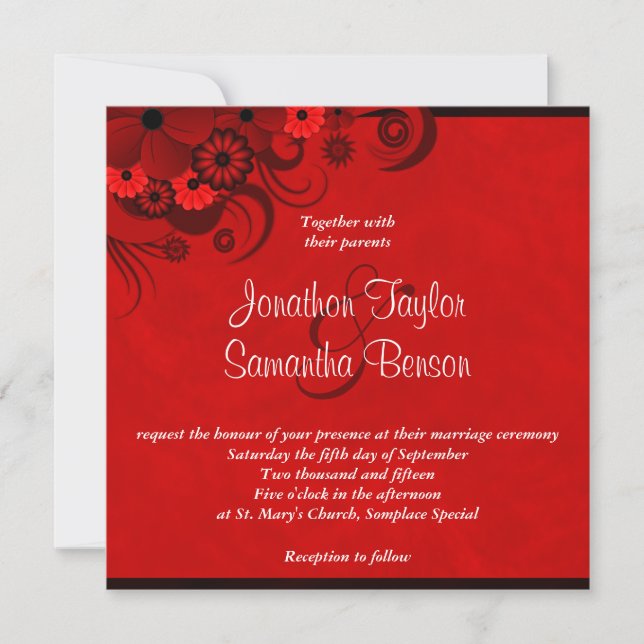 Dark Red Floral Gothic Custom Wedding Invitation (Front)