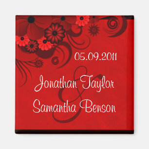 Dark Red Floral Gothic Save The Date Fridge Magnet