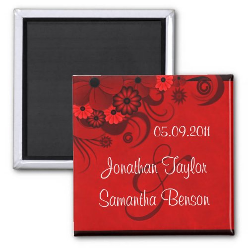 Dark Red Floral Gothic Save The Date Fridge Magnet
