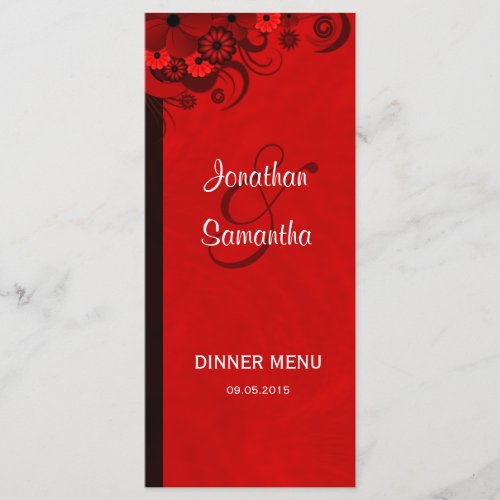 Dark Red Floral Gothic Wedding Dinner Menu Cards