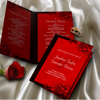 Dark Red Floral Gothic Wedding Program Templates by sunnymars at Zazzle