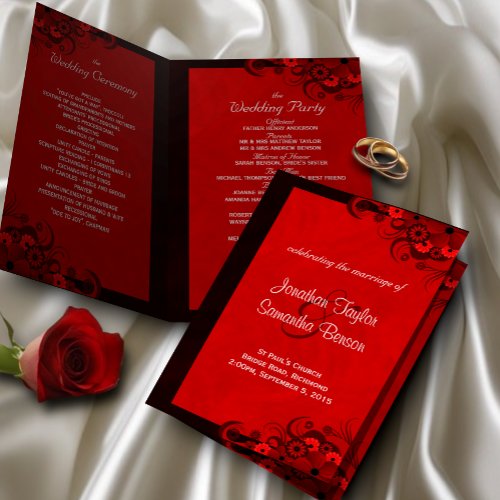 Dark Red Floral Gothic Wedding Program Templates