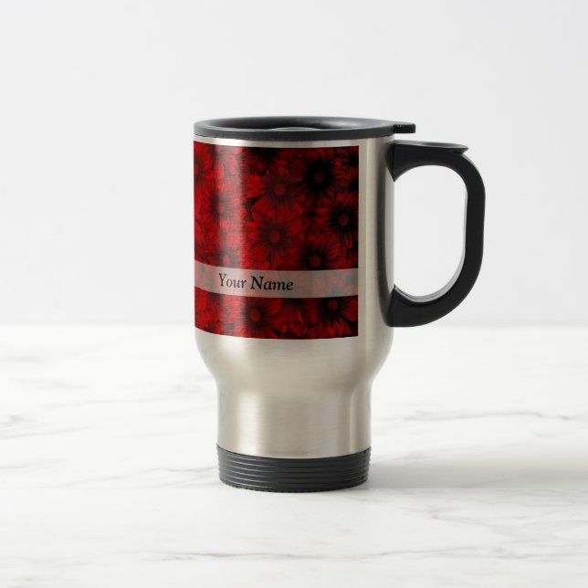 Dark red floral pattern travel mug (Right)