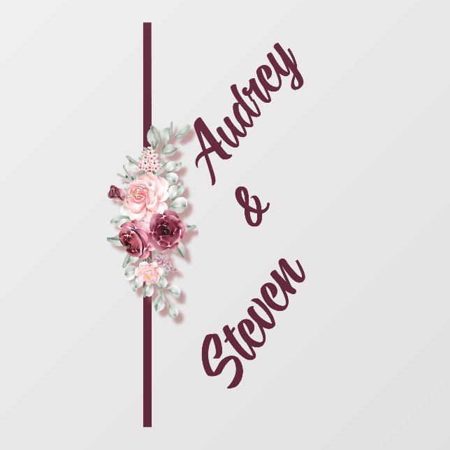 Dark Red Floral Wedding Aisle Entrance Floor Decal (Front)
