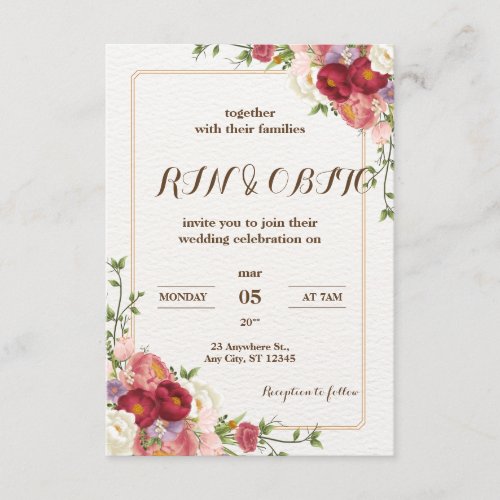Dark Red Flower Wedding gold foil invatation Enclosure Card