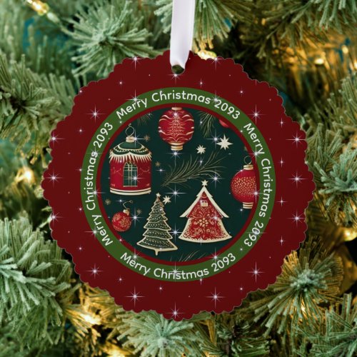 Dark Red Forest Green Personalized Merry Christmas Ornament Card