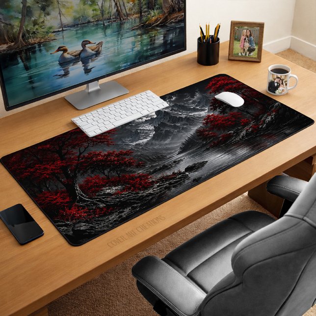 Dark Red Forest Moonlit Mountain Gothic Desk Mat (Creator Uploaded)