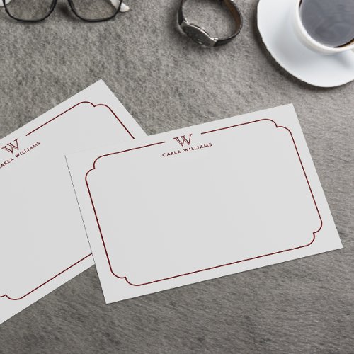 Dark Red Formal Chic Family Monogram Ornate Frame Note Card