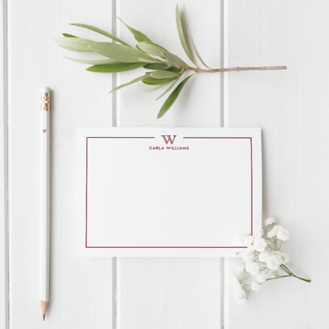 Dark Red Formal Classic Family Monogram Minimal Note Card (Creator Uploaded)