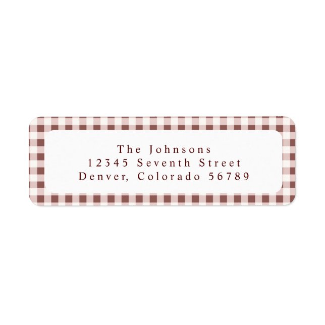 Dark Red Gingham Plaid Custom Label (Front)
