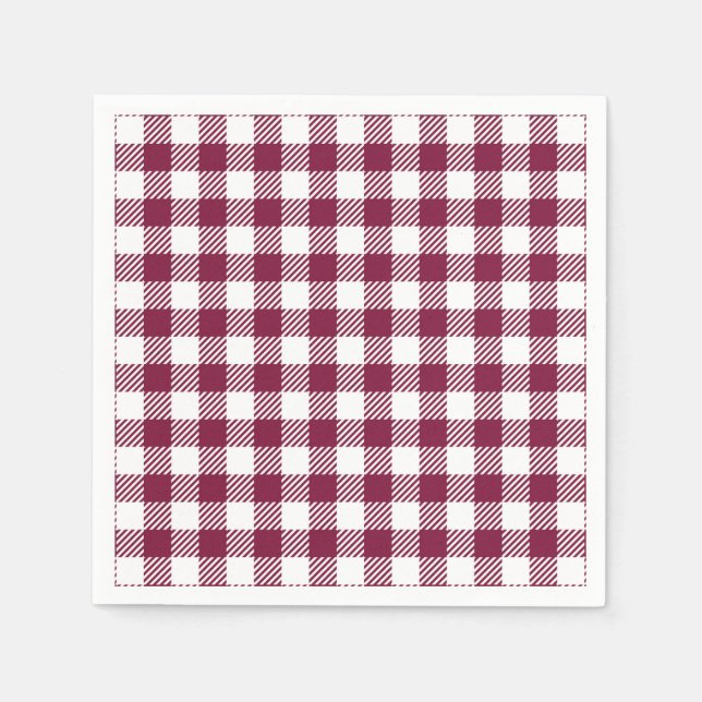 Dark Red Gingham Plaid Pattern Napkins (Front)